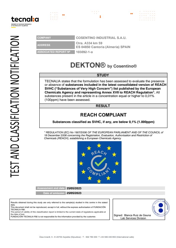 DEKTON REACH Certificate (EN)