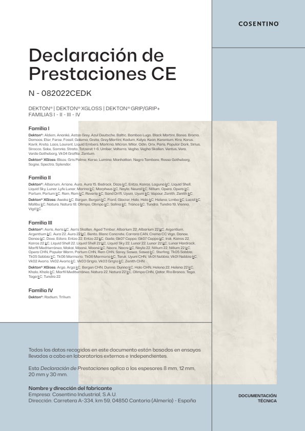DEKTON Declaración de Prestaciones CE (ES)