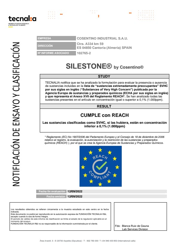 SILESTONE Certificado REACH (ES)