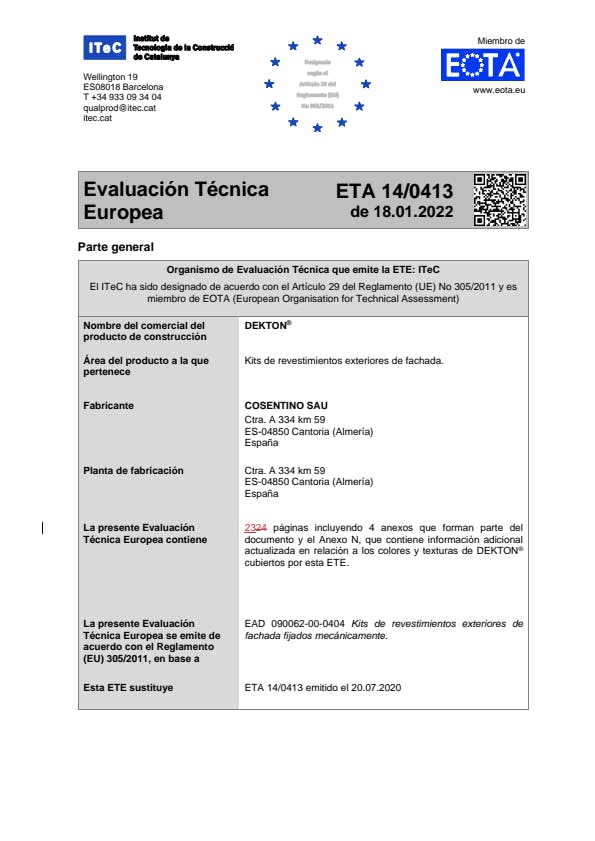 Dekton Certificación ETA ES