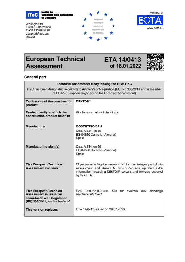 Dekton Certification ETA EN