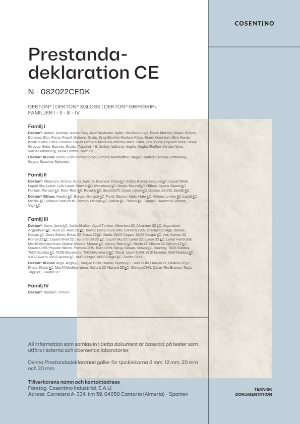 DEKTON Prestandadeklaration CE (SE)