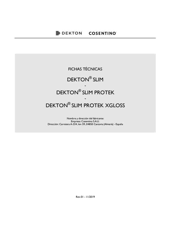 Dekton Slim technical datasheet UNE+ASTM ES