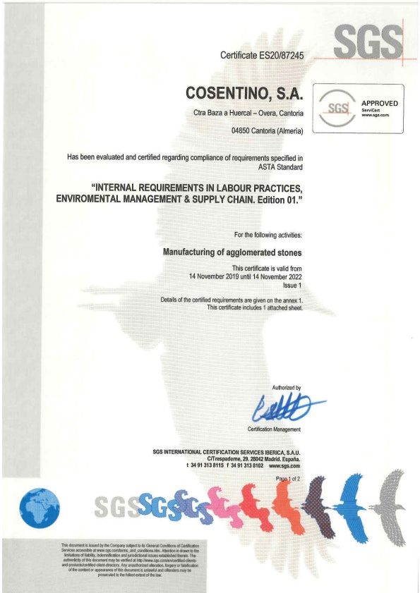 Certificate under ASTA standard