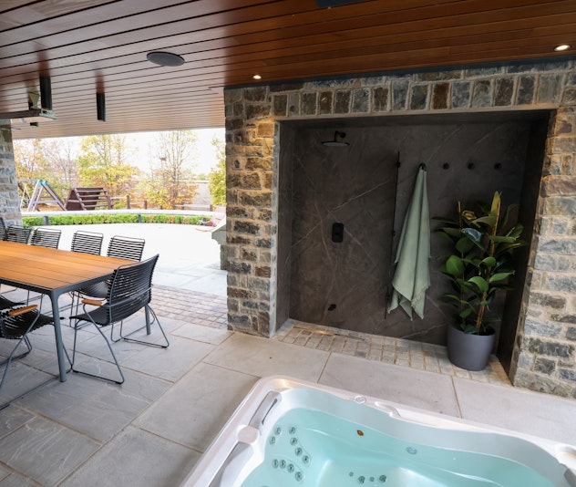 Residential BBQ area and bathroom