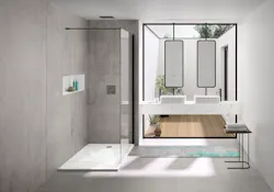 Dekton Kreta and Silestone Calacatta Gold Bathroom